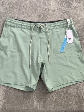 Vissla Short Sets 16.5 Boardshorts Men's 36 Mins Green Stretch Patch On Pocket